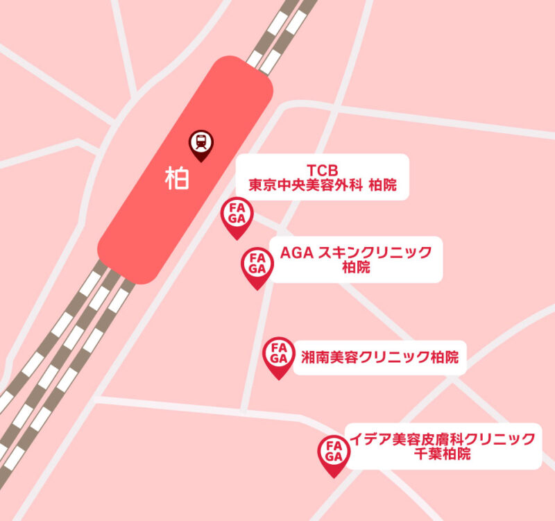 千葉の女性薄毛治療おすすめクリニック地図(柏)