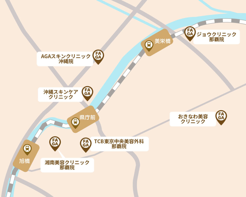 沖縄でおすすめの女性の薄毛治療クリニック【地図】