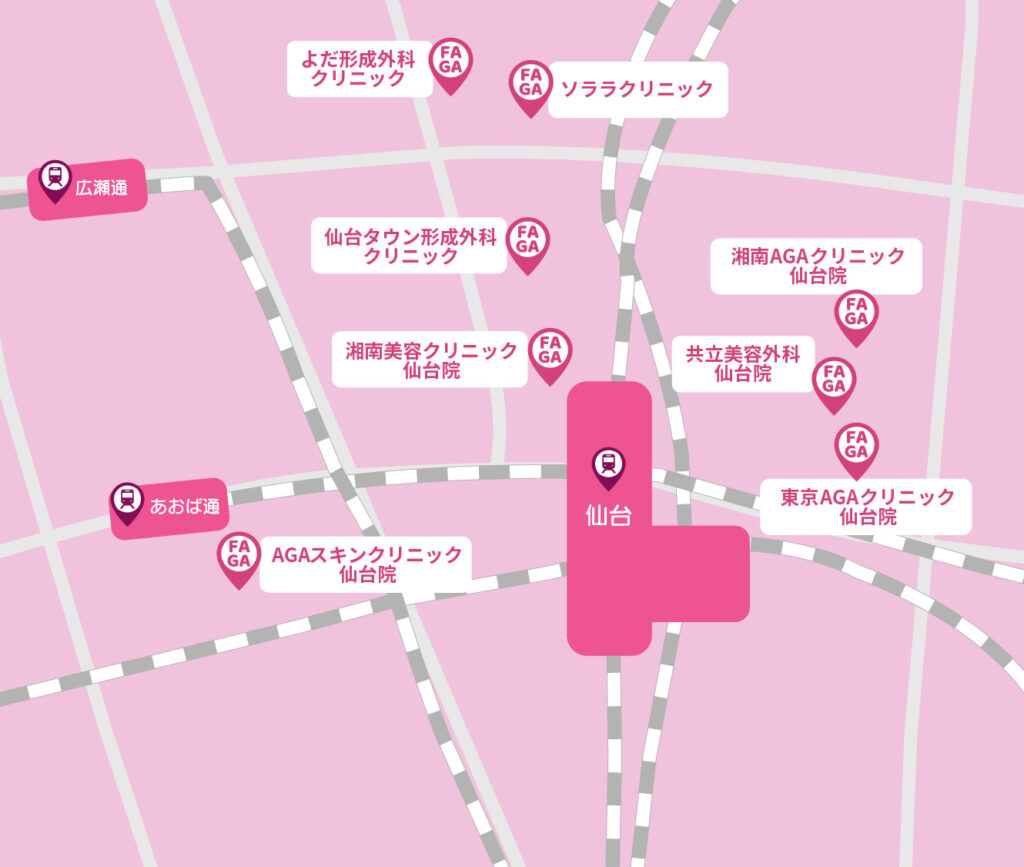 仙台でおすすめの女性の薄毛治療クリニック【地図】